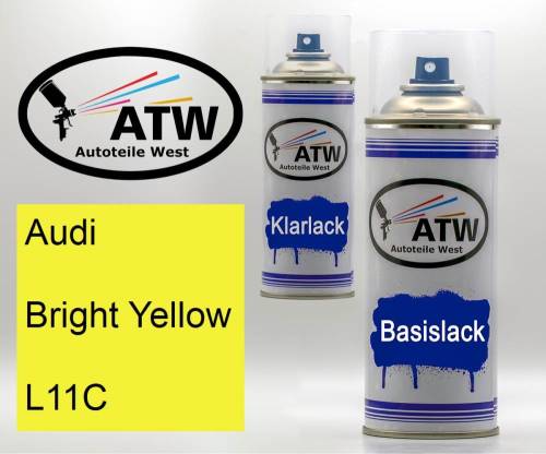 Audi, Bright Yellow, L11C: 400ml Sprühdose + 400ml Klarlack - Set, von ATW Autoteile West.